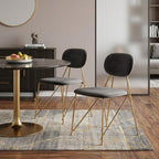 Set of Two Gray And Gold Velvet And Wood And Steel Open Back Dining Side Chairs