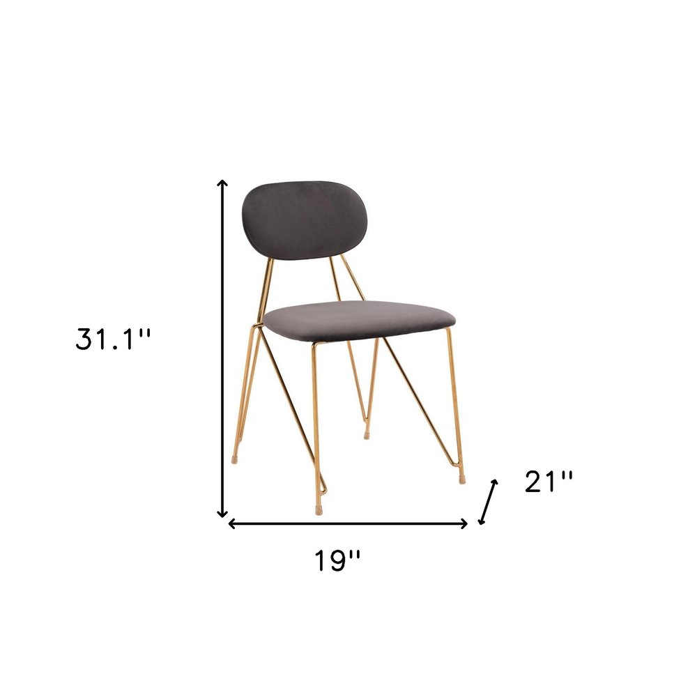Set of Two Gray And Gold Velvet And Wood And Steel Open Back Dining Side Chairs