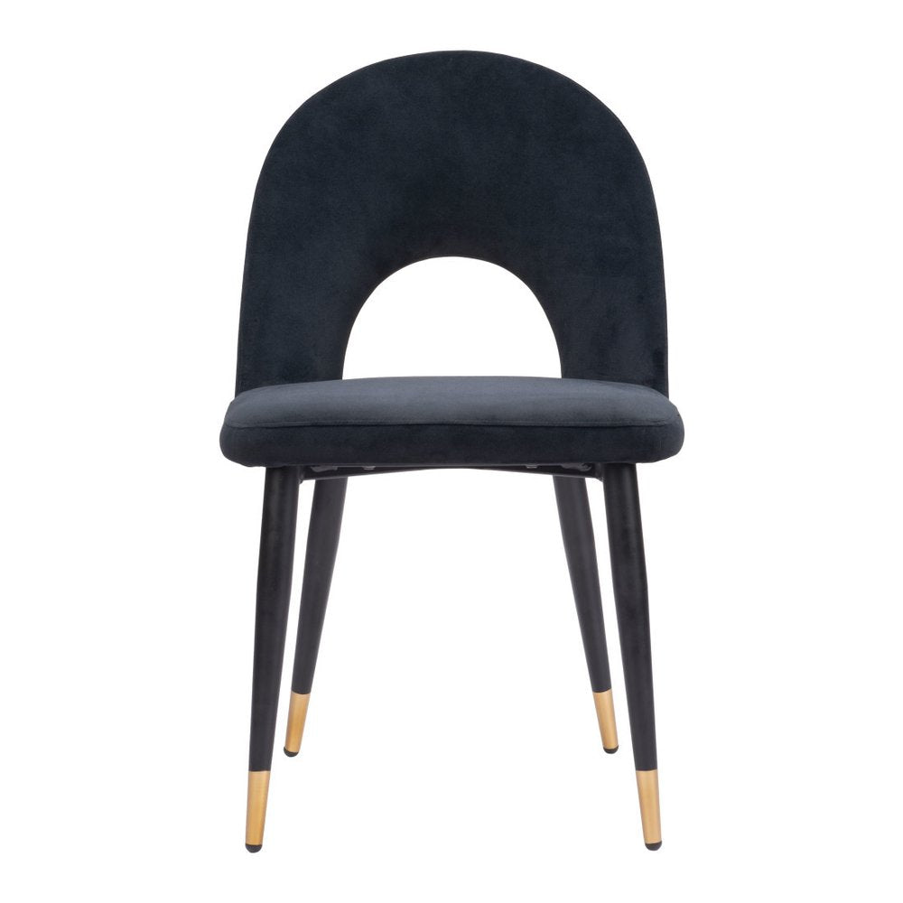 Set of Two Gray Black And Gold Velvet And Wood And Steel Open Back Dining Side Chairs