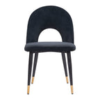 Set of Two Gray Black And Gold Velvet And Wood And Steel Open Back Dining Side Chairs