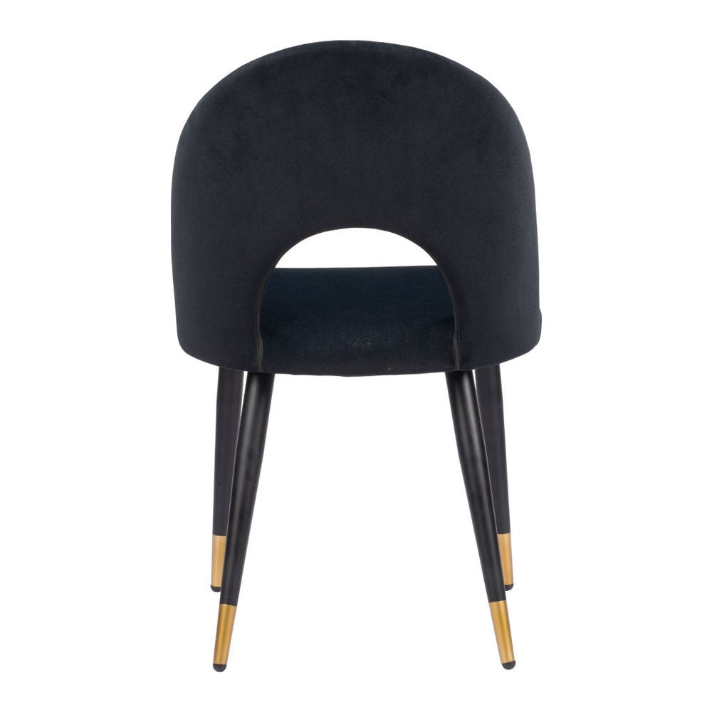 Set of Two Gray Black And Gold Velvet And Wood And Steel Open Back Dining Side Chairs
