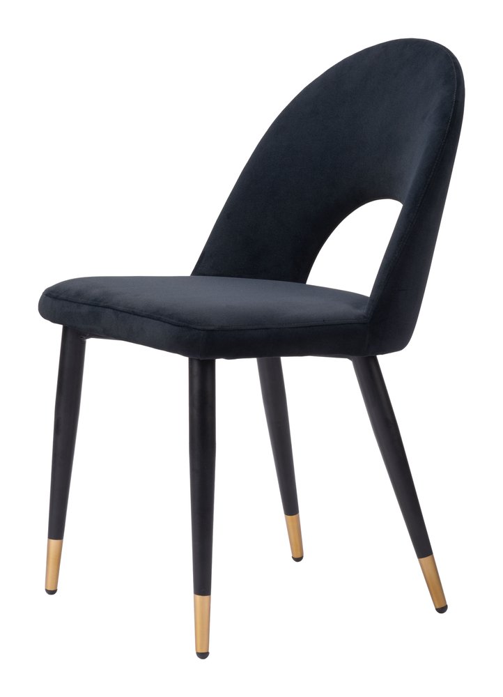 Set of Two Gray Black And Gold Velvet And Wood And Steel Open Back Dining Side Chairs