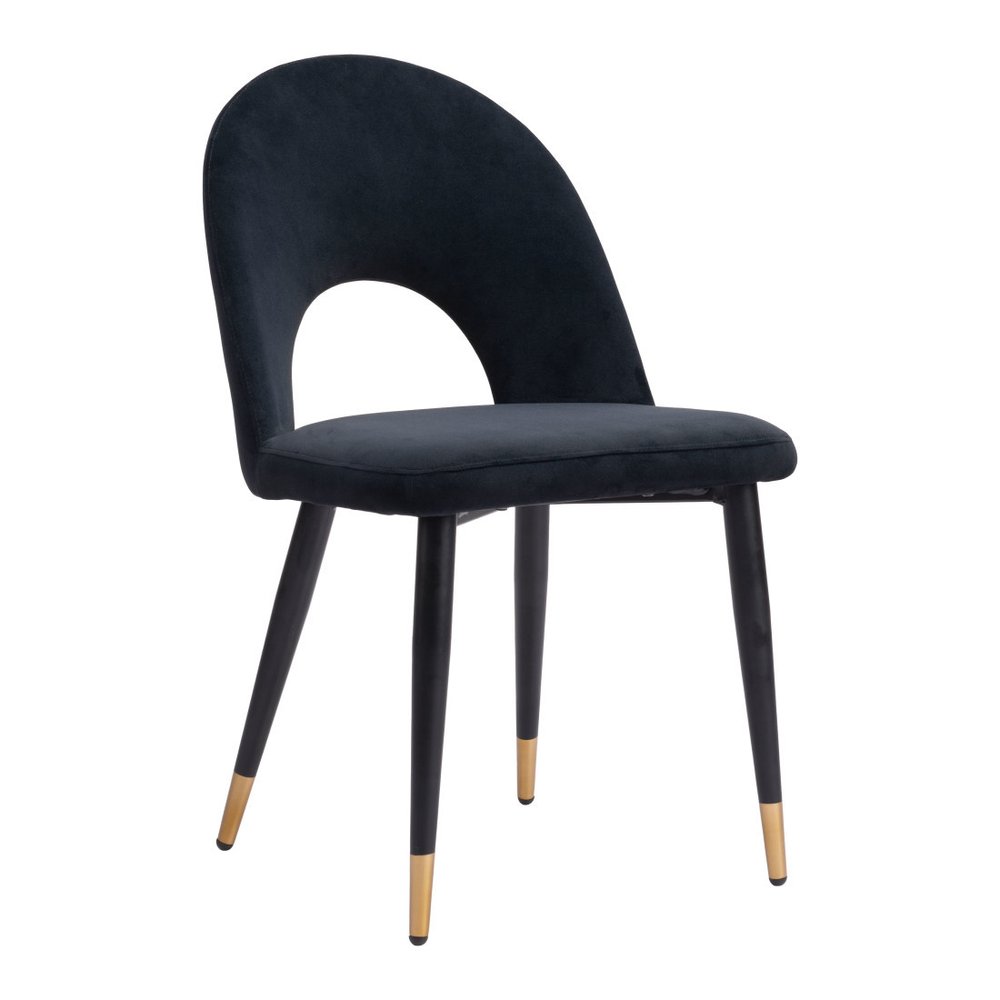 Set of Two Gray Black And Gold Velvet And Wood And Steel Open Back Dining Side Chairs