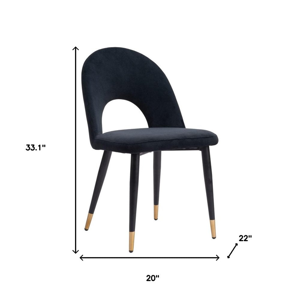 Set of Two Gray Black And Gold Velvet And Wood And Steel Open Back Dining Side Chairs