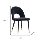 Set of Two Gray Black And Gold Velvet And Wood And Steel Open Back Dining Side Chairs