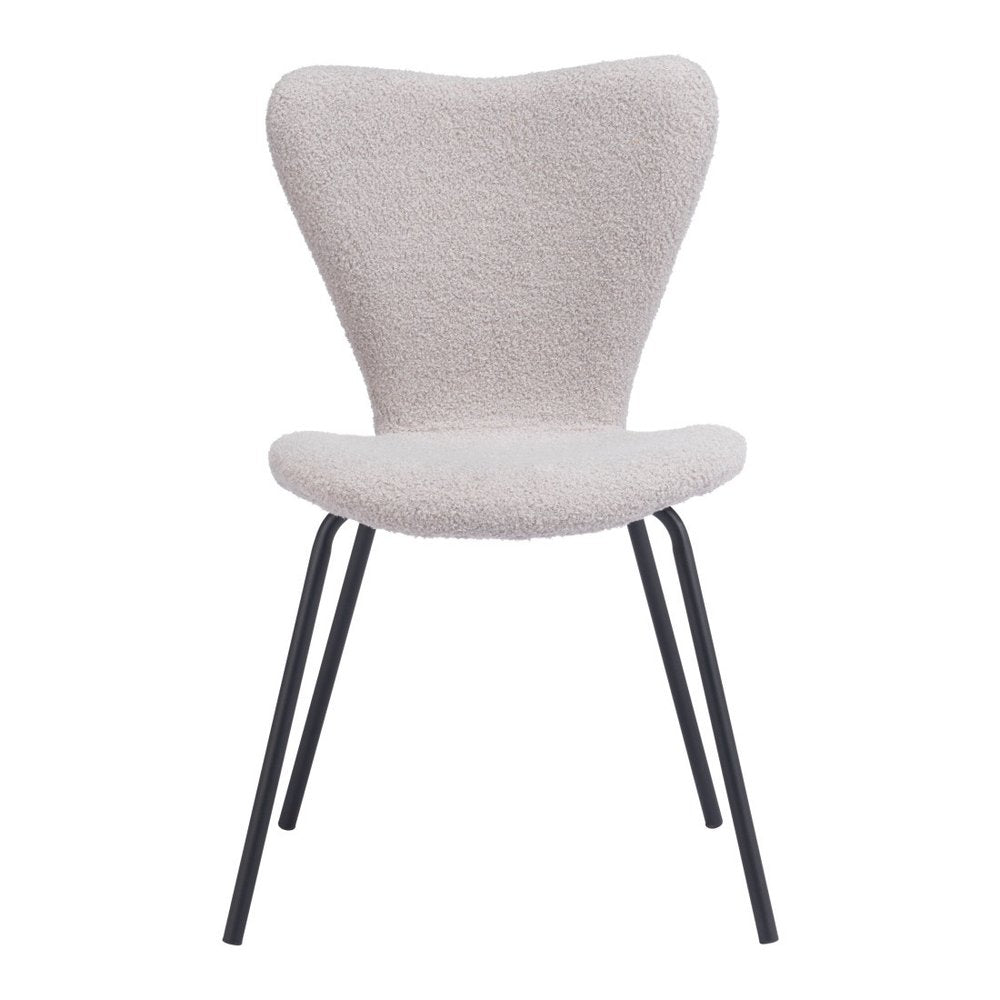 Set of Two Ivory And Black Faux Shearling And Steel Dining Side Chairs