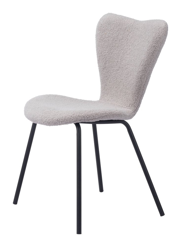 Set of Two Ivory And Black Faux Shearling And Steel Dining Side Chairs