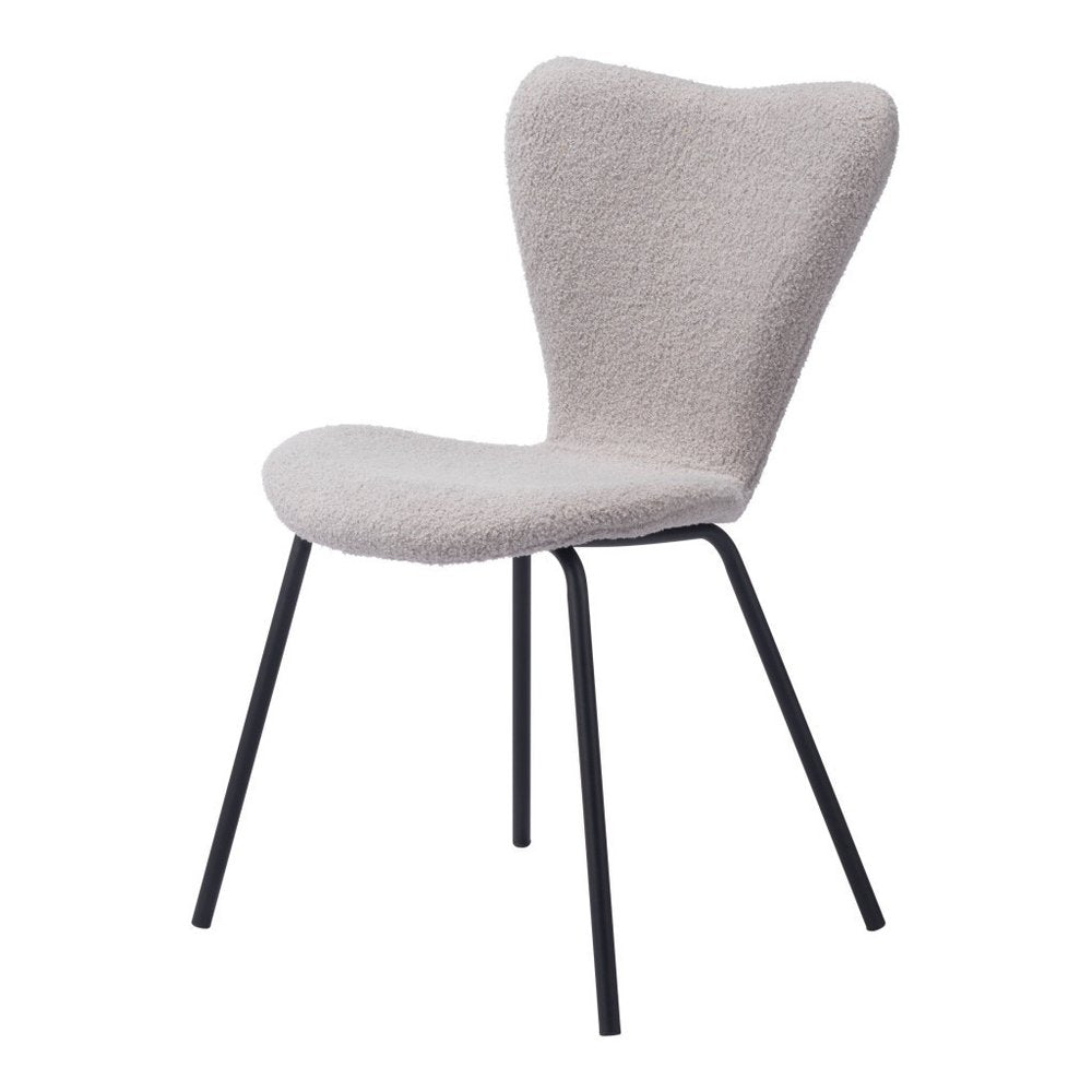 Set of Two Ivory And Black Faux Shearling And Steel Dining Side Chairs