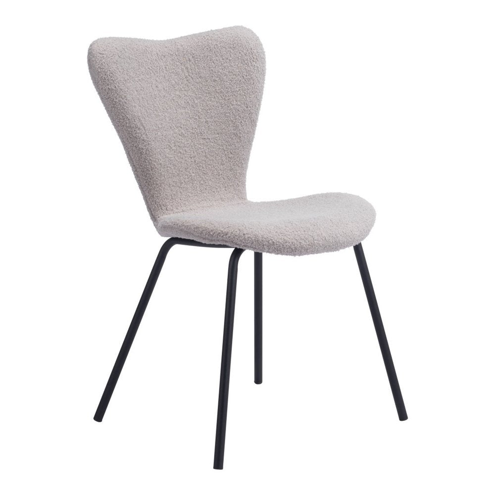 Set of Two Ivory And Black Faux Shearling And Steel Dining Side Chairs