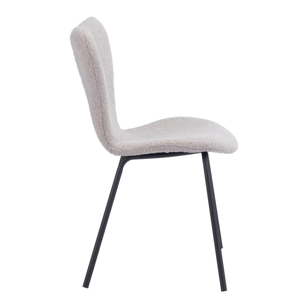 Set of Two Ivory And Black Faux Shearling And Steel Dining Side Chairs