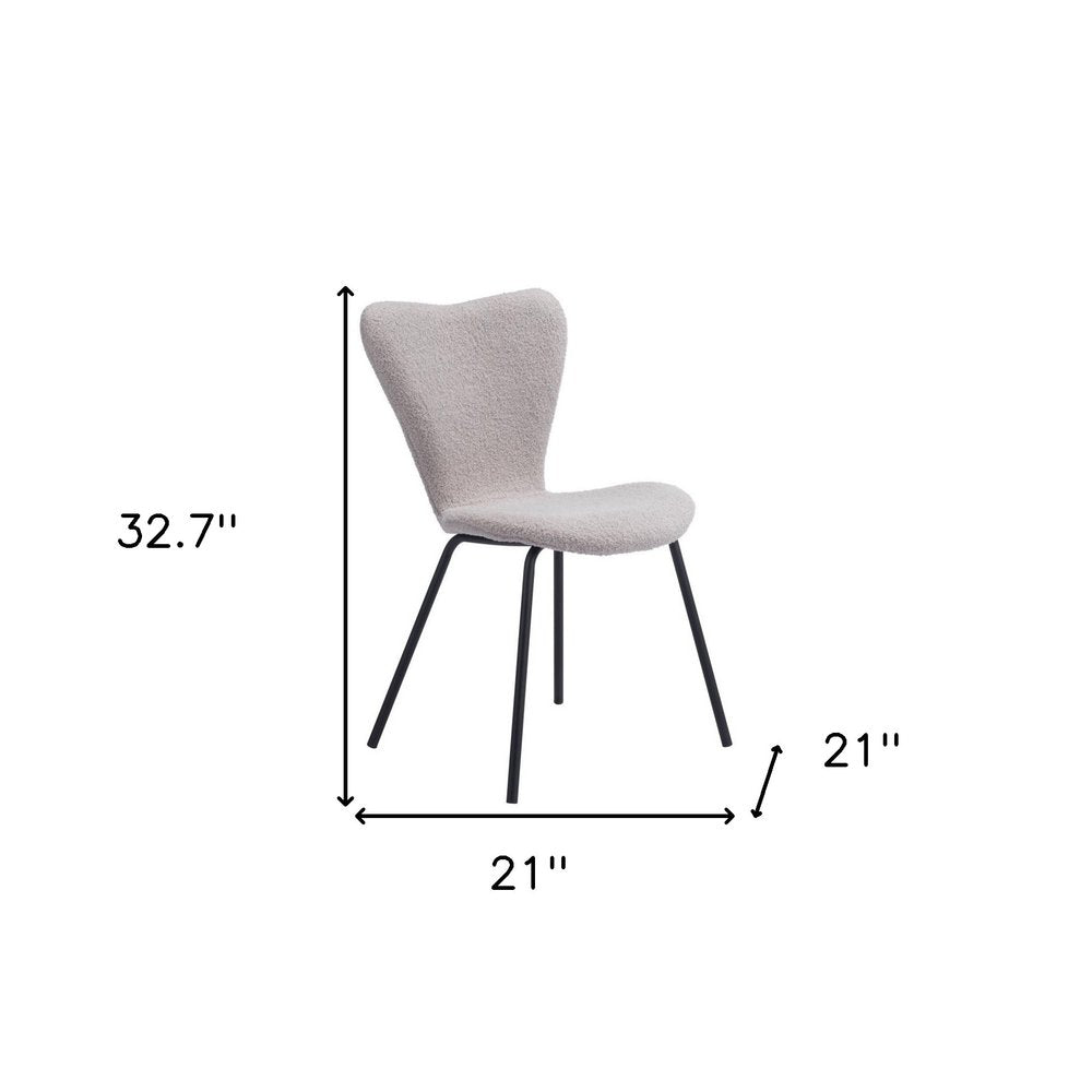 Set of Two Ivory And Black Faux Shearling And Steel Dining Side Chairs