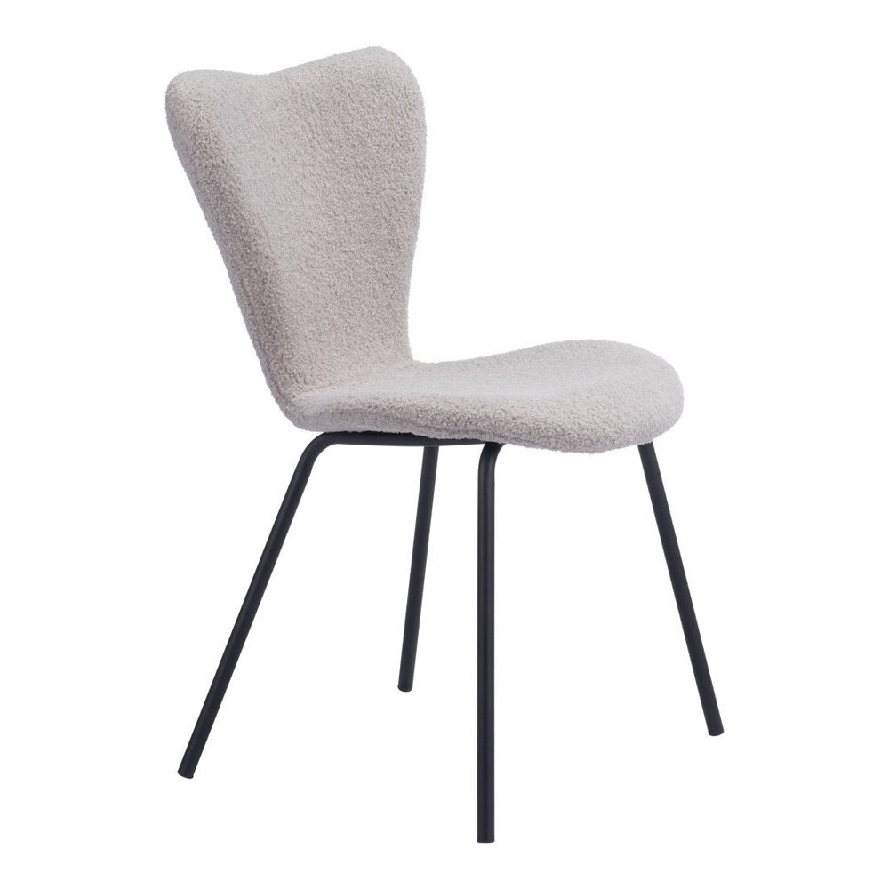 Set of Two Ivory And Black Faux Shearling And Steel Dining Side Chairs