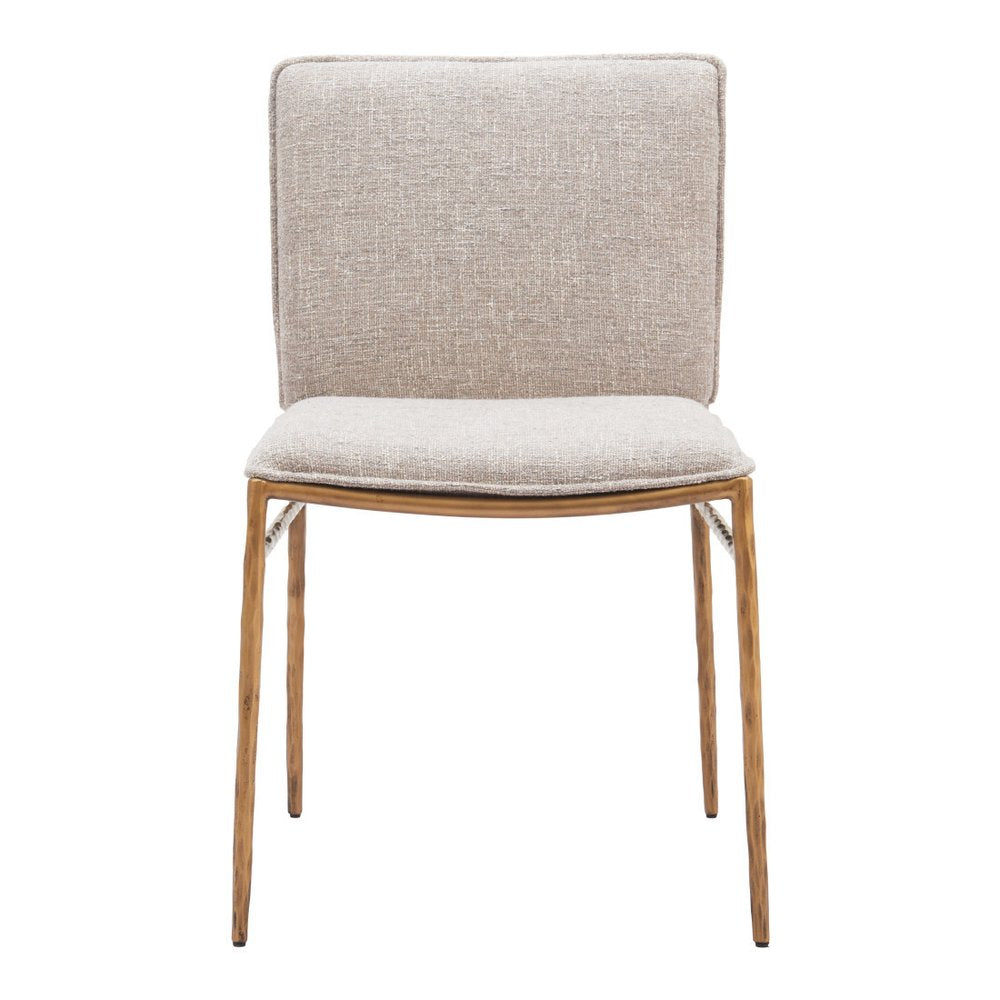 Beige And Gold Upholstery And Steel Dining Side Chair