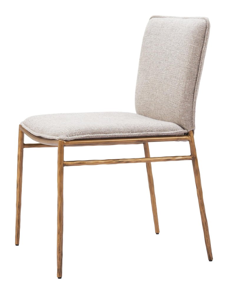 Beige And Gold Upholstery And Steel Dining Side Chair
