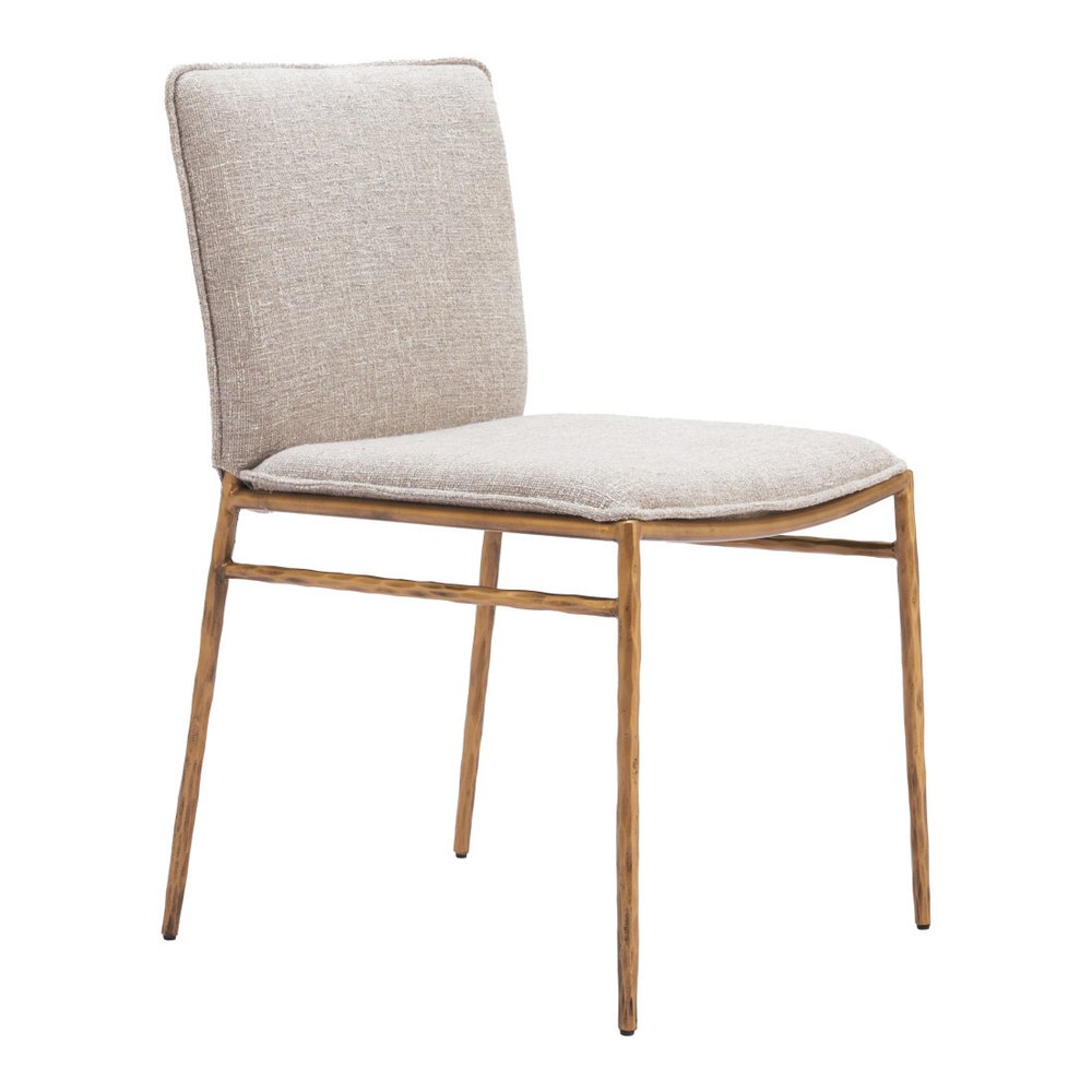Beige And Gold Upholstery And Steel Dining Side Chair