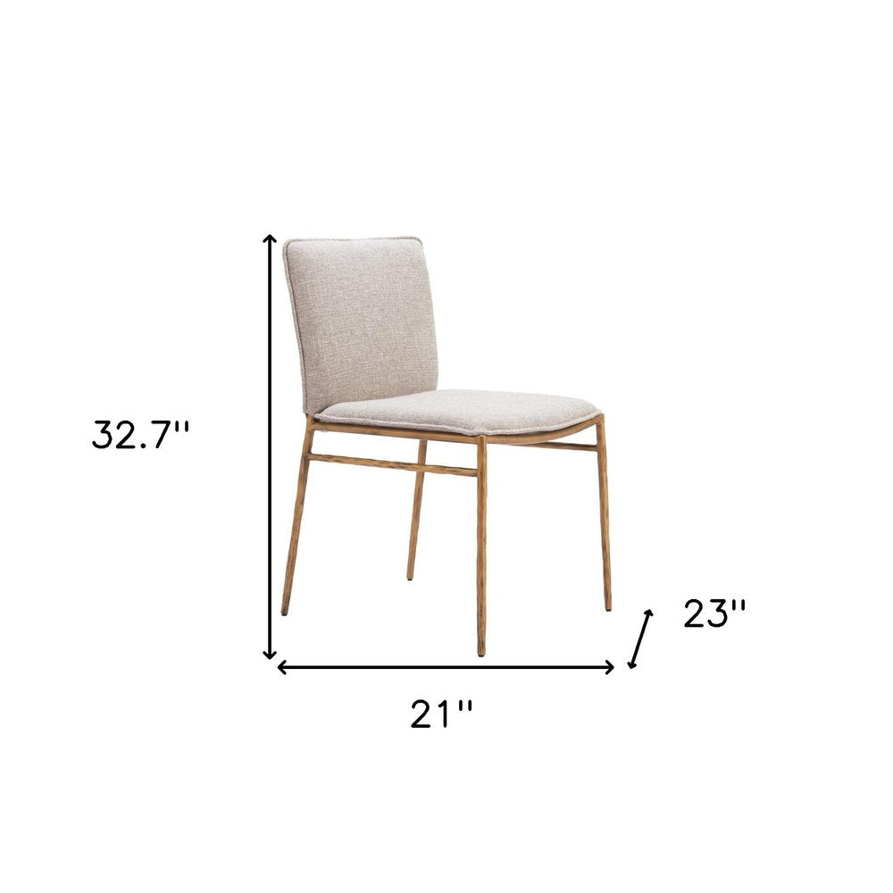 Beige And Gold Upholstery And Steel Dining Side Chair