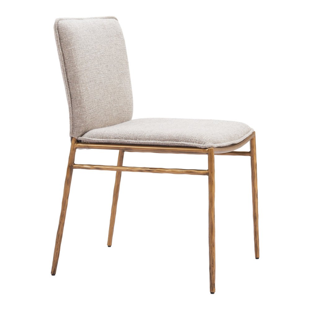 Beige And Gold Upholstery And Steel Dining Side Chair