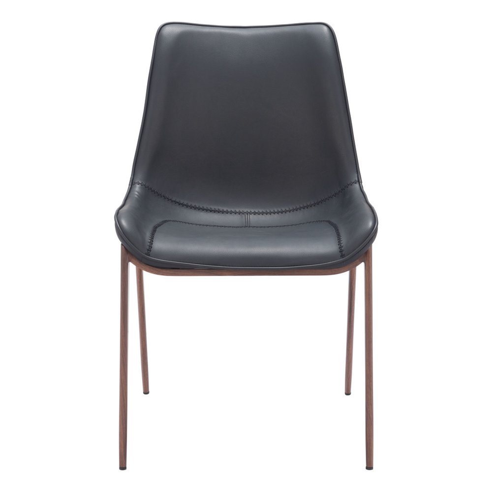Set of Two Black and Brown Upholstered Faux Leather Dining Side Chairs
