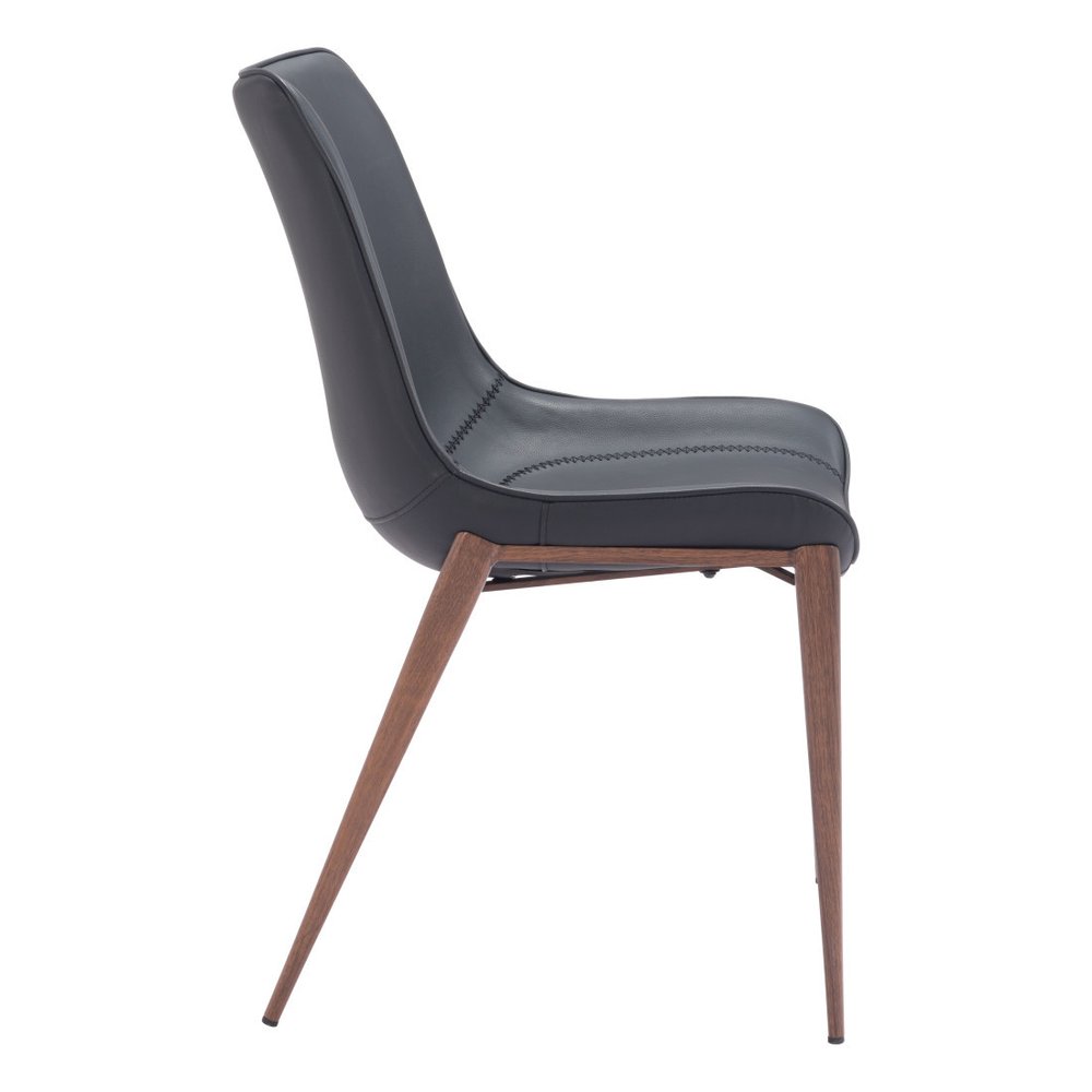 Set of Two Black and Brown Upholstered Faux Leather Dining Side Chairs