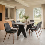 Set of Two Black and Brown Upholstered Faux Leather Dining Side Chairs