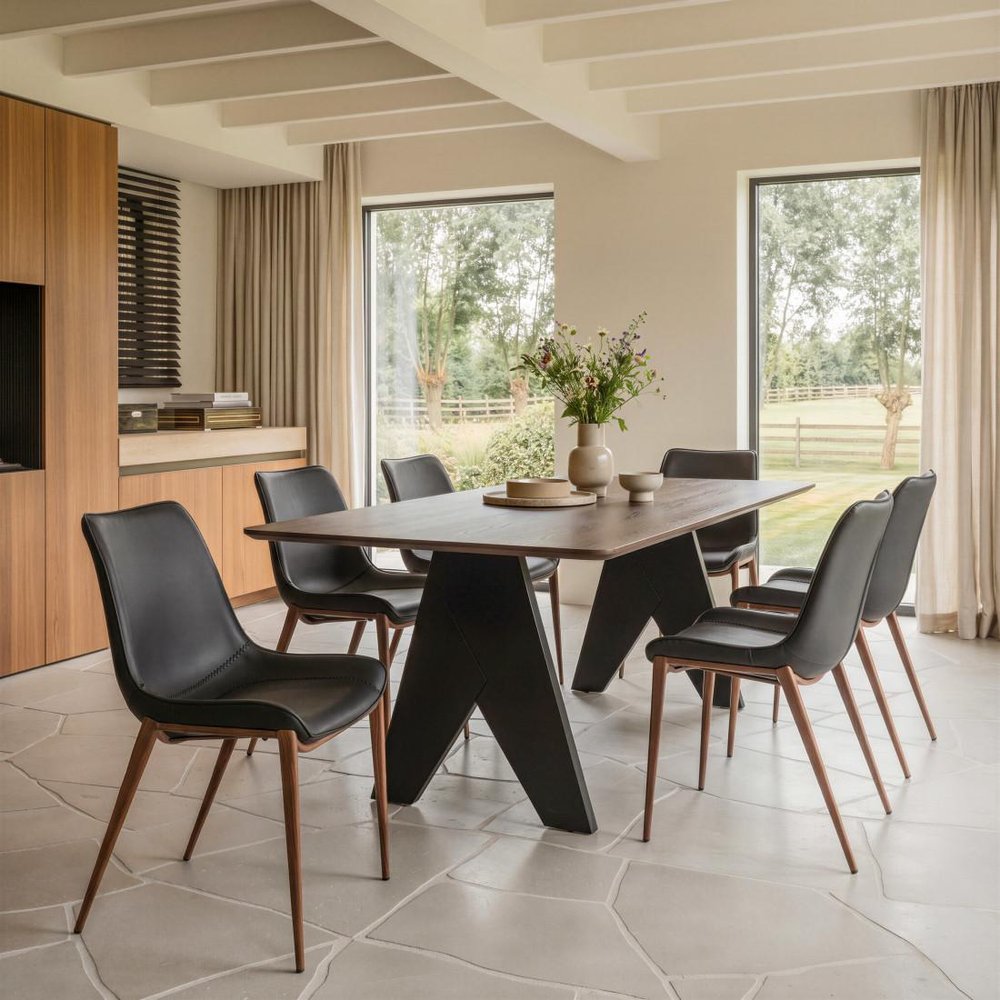 Set of Two Black and Brown Upholstered Faux Leather Dining Side Chairs