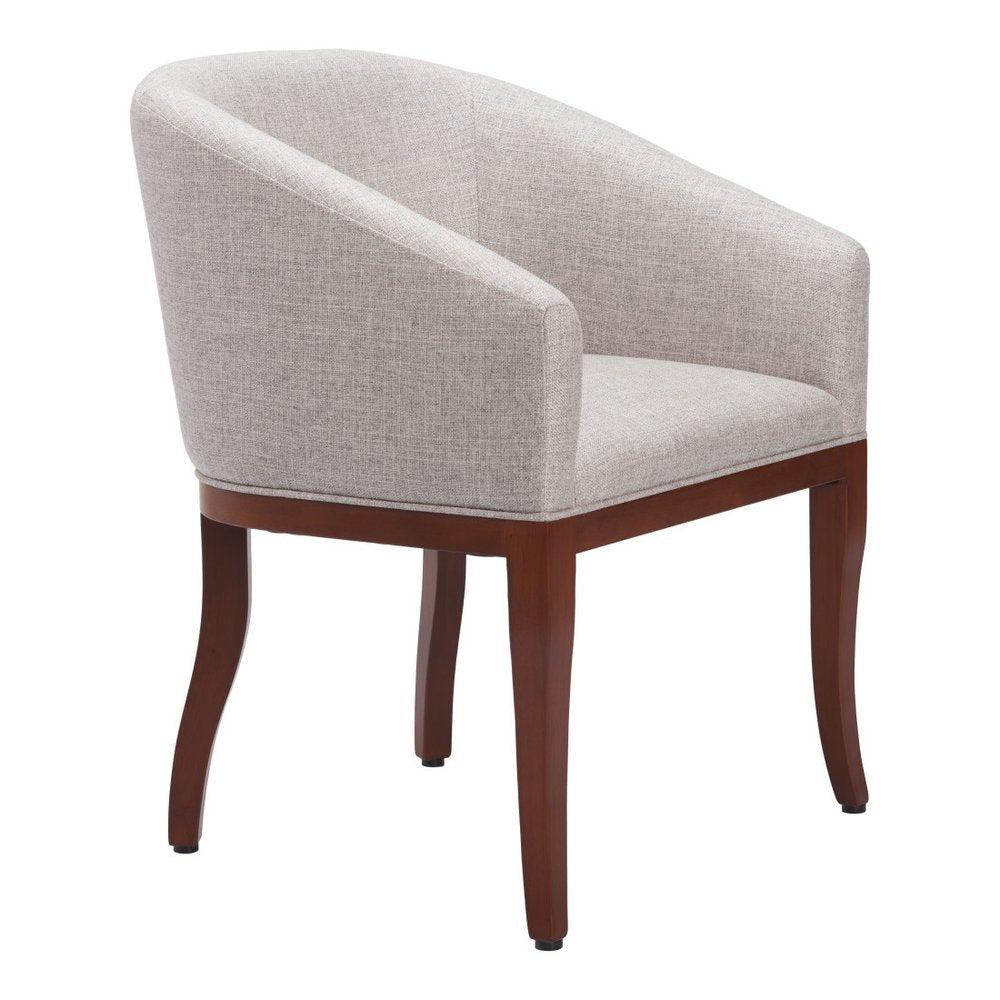 Gray And Brown Upholstery And Wood Dining Arm Chair