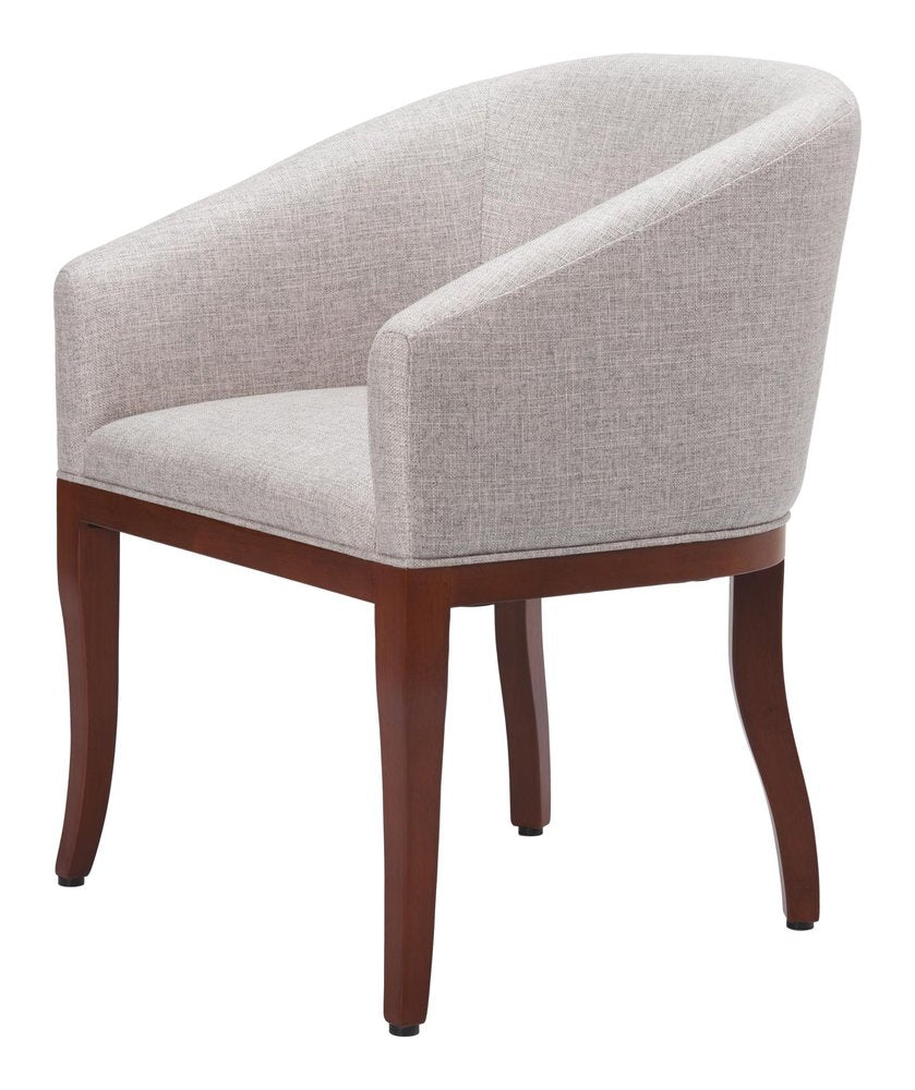 Gray And Brown Upholstery And Wood Dining Arm Chair
