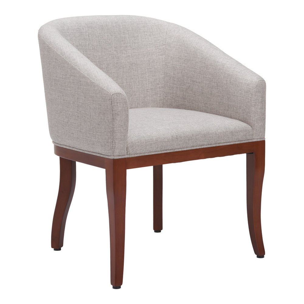 Gray And Brown Upholstery And Wood Dining Arm Chair