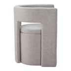 Gray Upholstery And Wood Open Back Dining Arm Chair