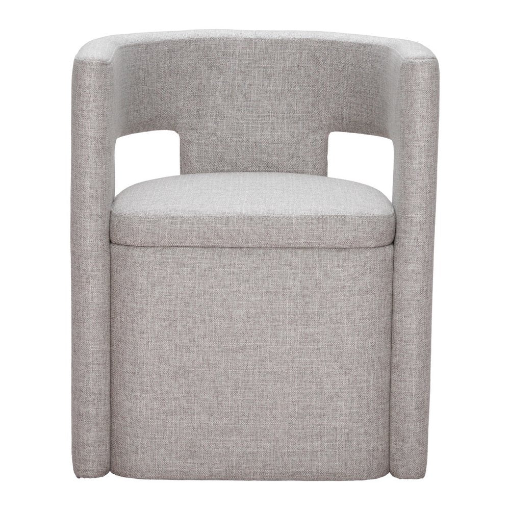 Gray Upholstery And Wood Open Back Dining Arm Chair