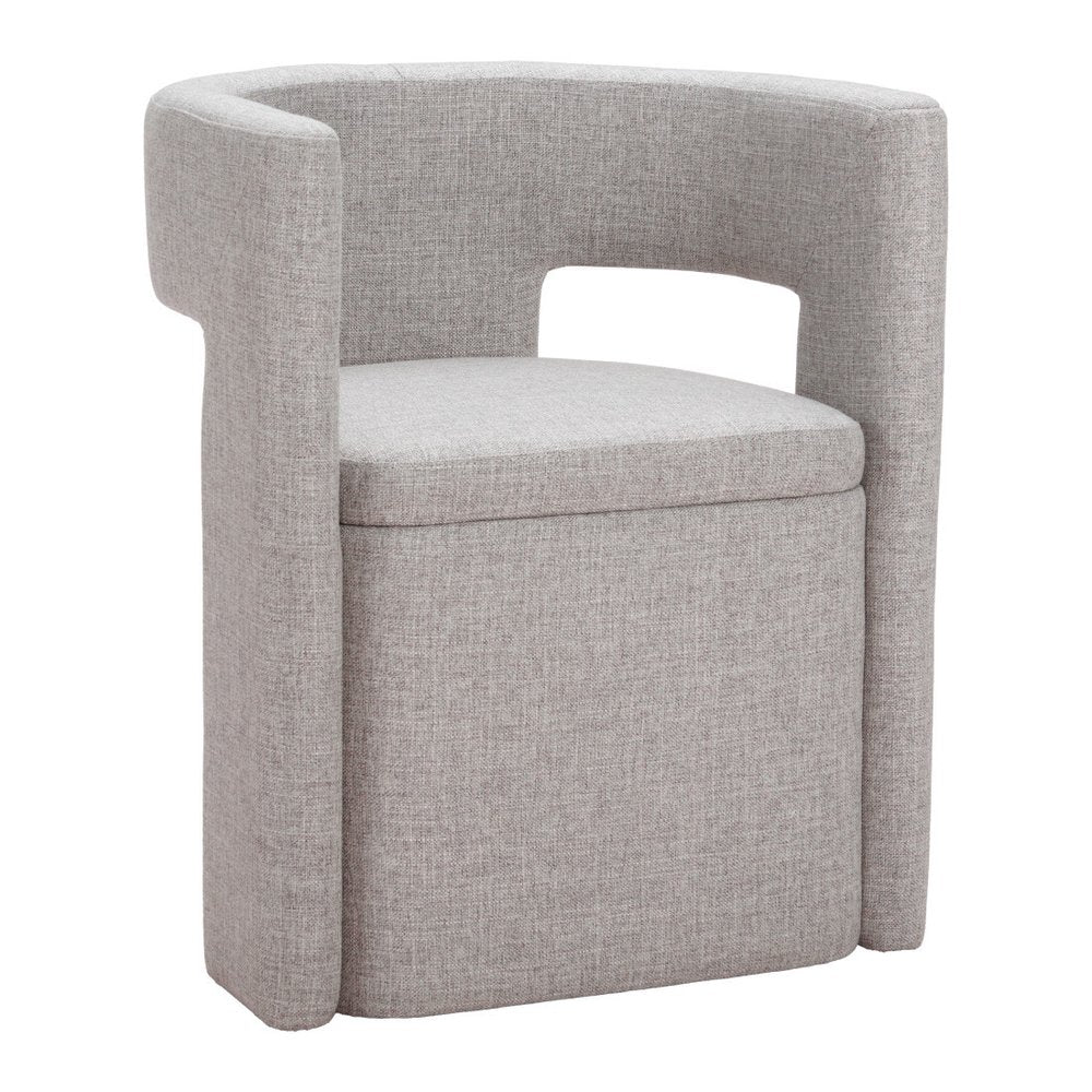 Gray Upholstery And Wood Open Back Dining Arm Chair