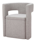 Gray Upholstery And Wood Open Back Dining Arm Chair