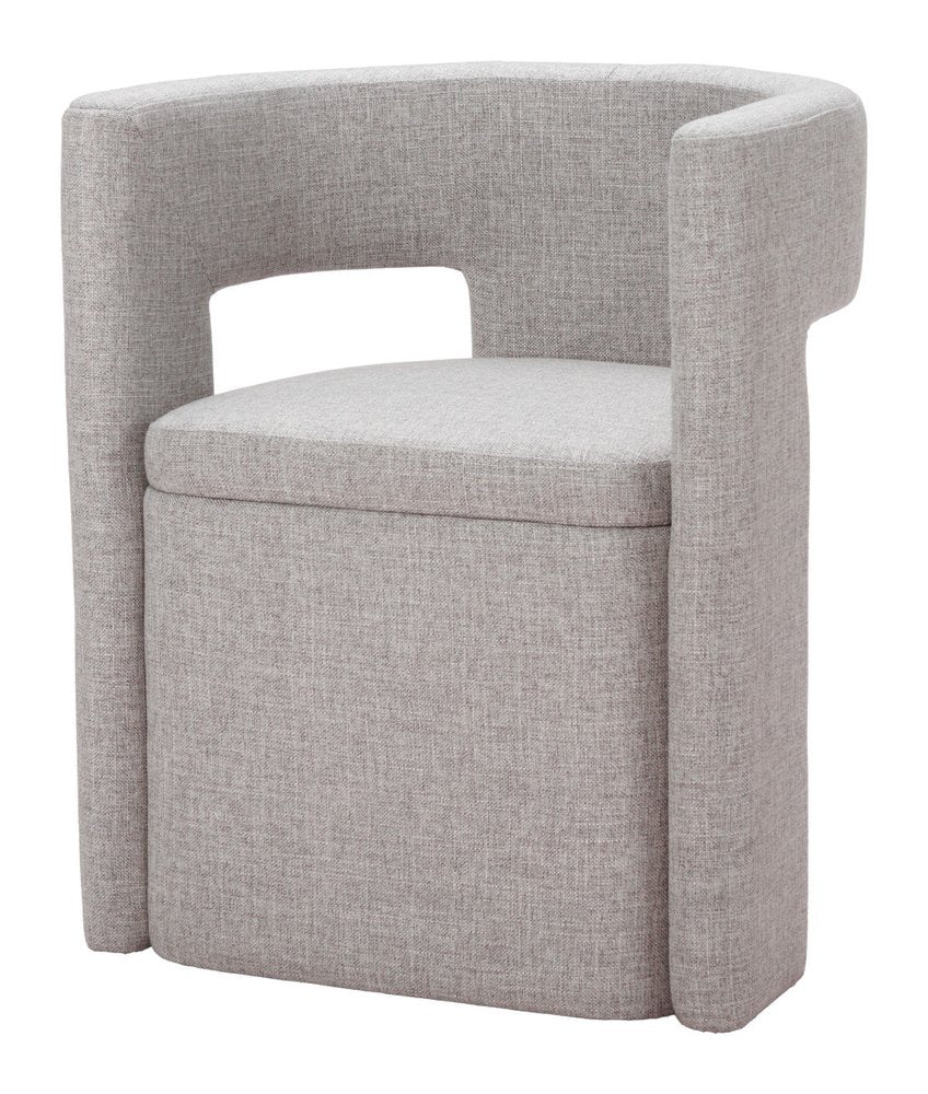 Gray Upholstery And Wood Open Back Dining Arm Chair