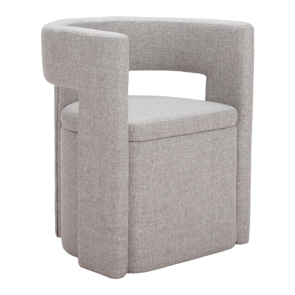 Gray Upholstery And Wood Open Back Dining Arm Chair