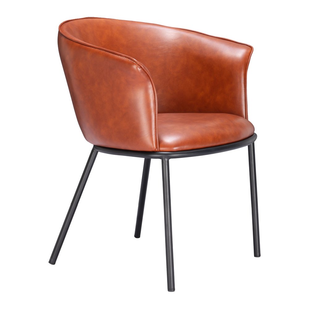 Brown and Black Upholstered Faux Leather Dining Arm Chair