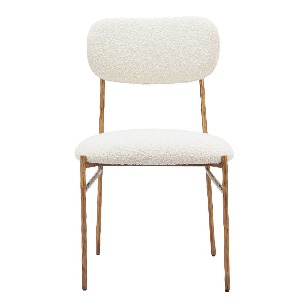 Cream And Gold Upholstery And Steel Open Back Dining Side Chair