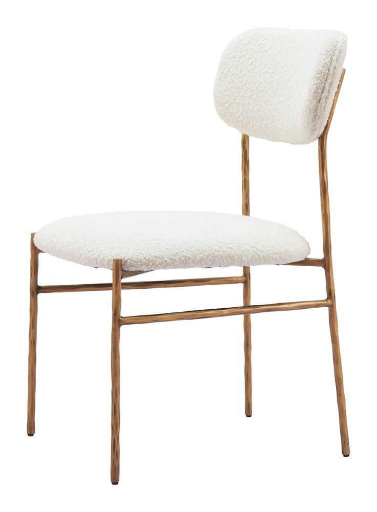 Cream And Gold Upholstery And Steel Open Back Dining Side Chair