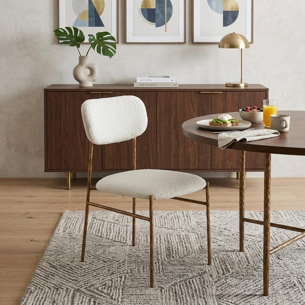 Cream And Gold Upholstery And Steel Open Back Dining Side Chair