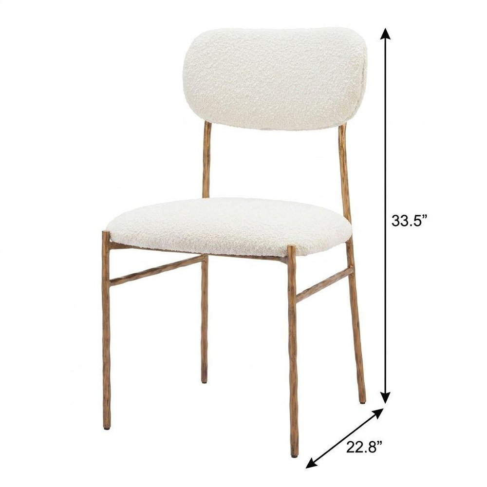 Cream And Gold Upholstery And Steel Open Back Dining Side Chair