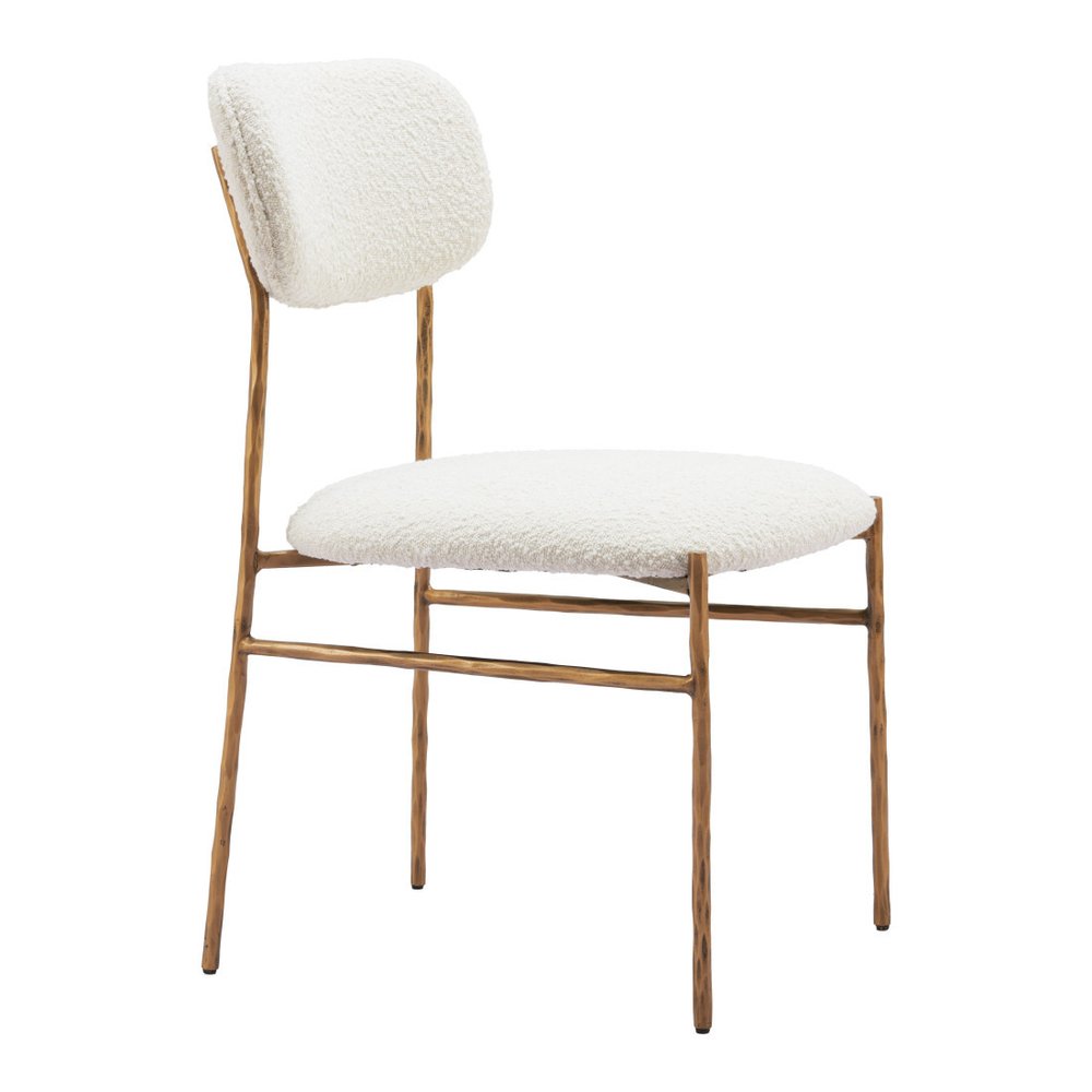 Cream And Gold Upholstery And Steel Open Back Dining Side Chair