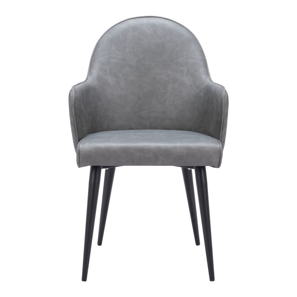 Gray And Black Faux Leather And Steel Dining Arm Chair