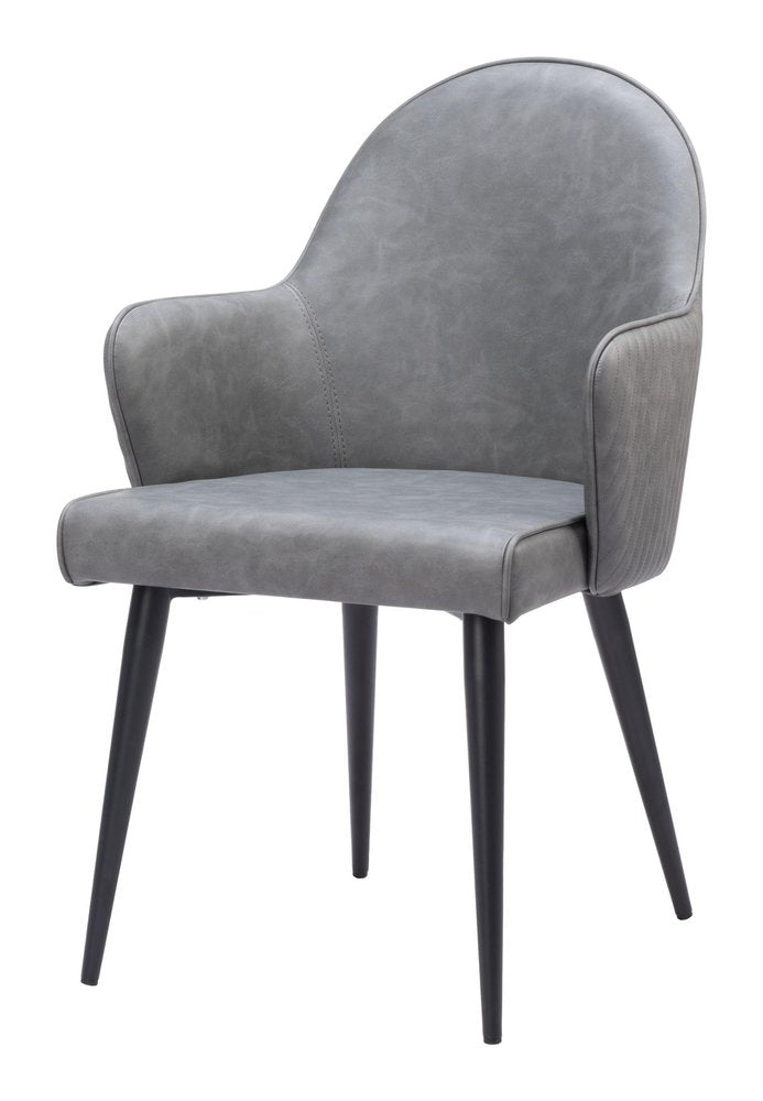 Gray And Black Faux Leather And Steel Dining Arm Chair