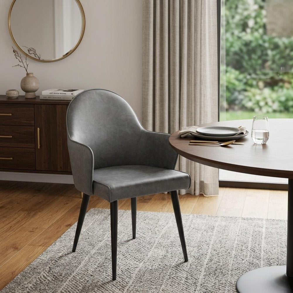 Gray And Black Faux Leather And Steel Dining Arm Chair