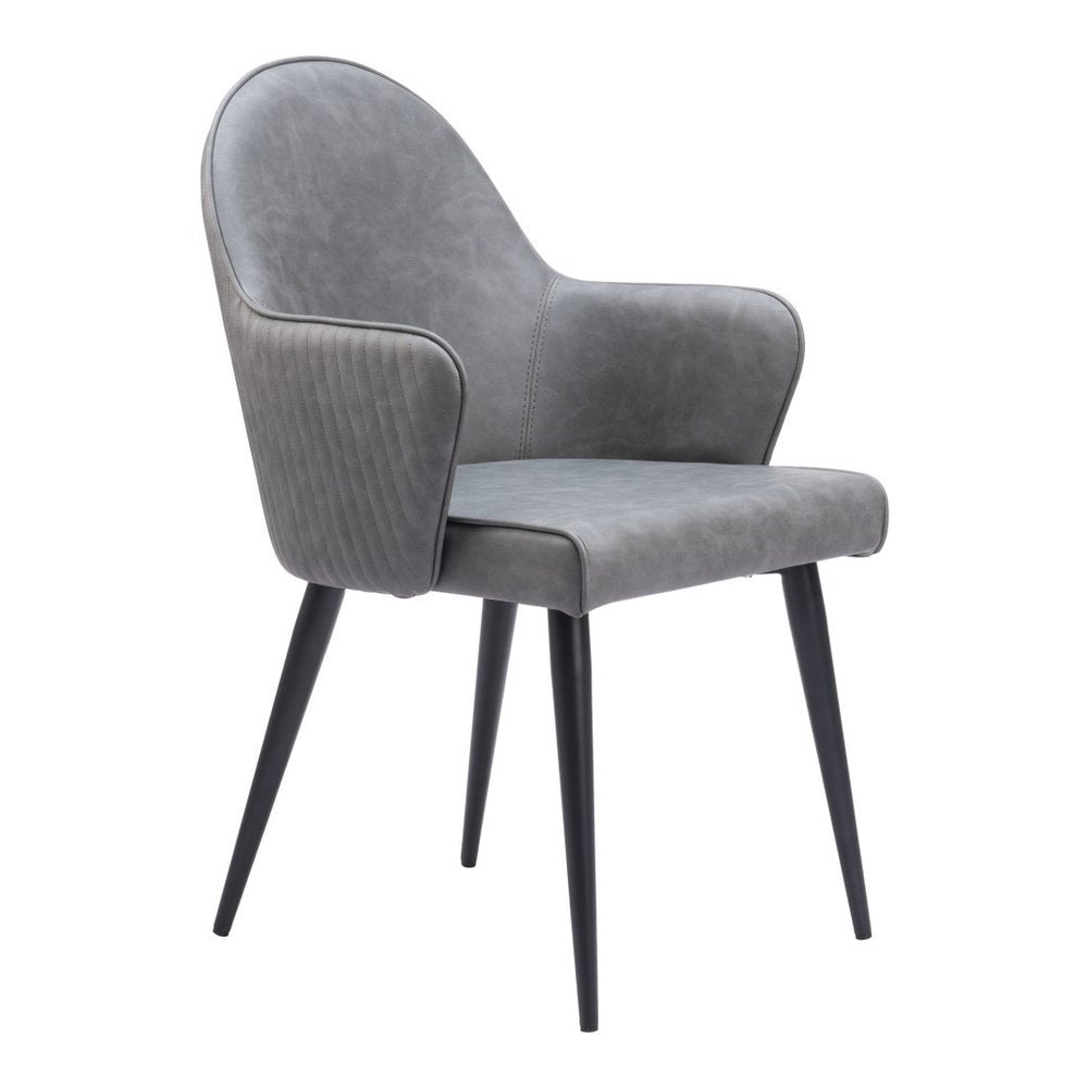 Gray And Black Faux Leather And Steel Dining Arm Chair