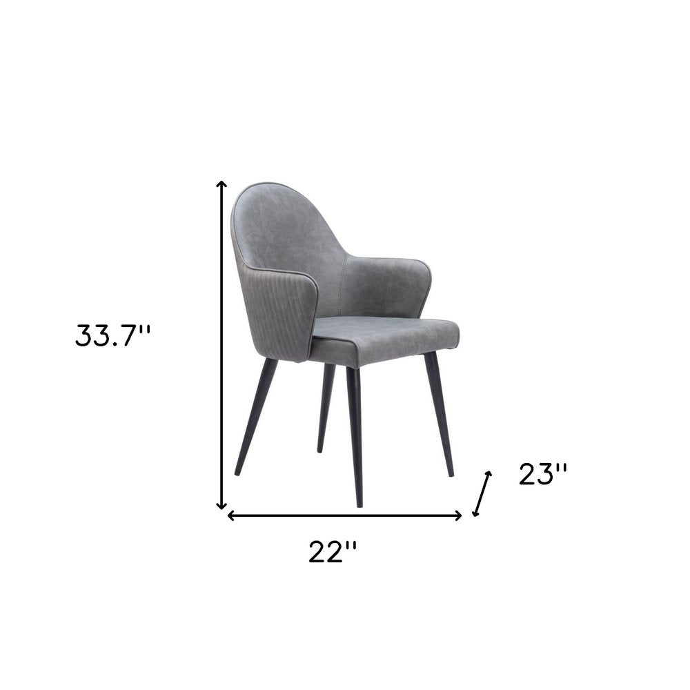 Gray And Black Faux Leather And Steel Dining Arm Chair
