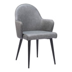 Gray And Black Faux Leather And Steel Dining Arm Chair