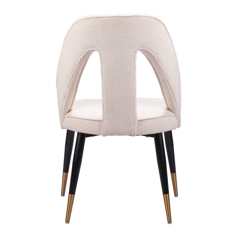 Ivory Black And Gold Faux Shearling And Wood And Steel Open Back Dining Side Chair