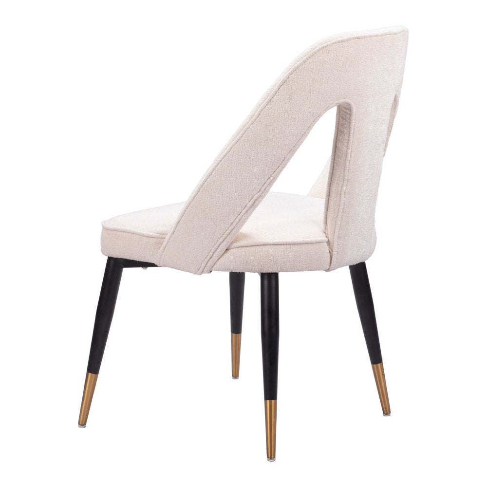 Ivory Black And Gold Faux Shearling And Wood And Steel Open Back Dining Side Chair