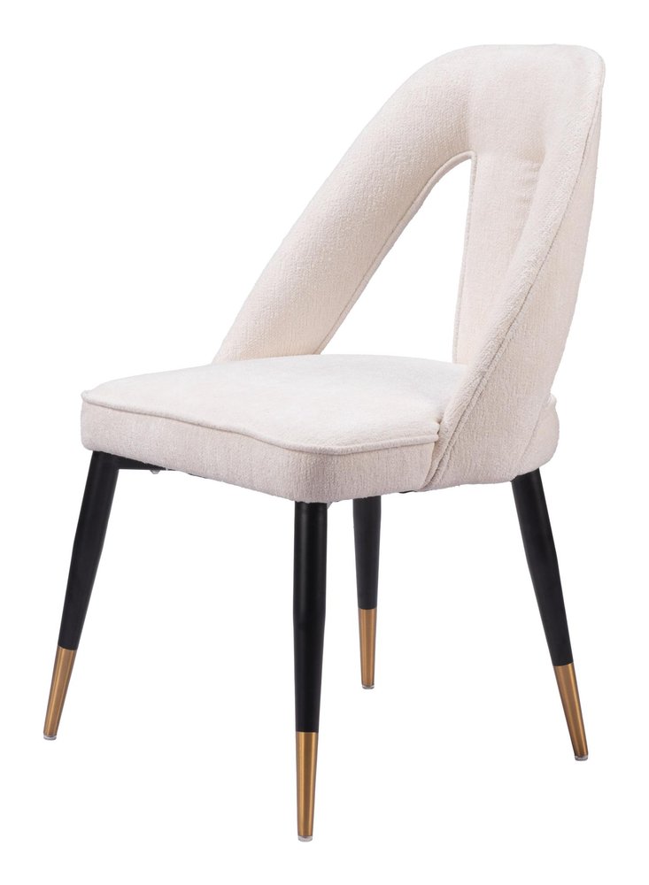 Ivory Black And Gold Faux Shearling And Wood And Steel Open Back Dining Side Chair