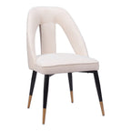 Ivory Black And Gold Faux Shearling And Wood And Steel Open Back Dining Side Chair